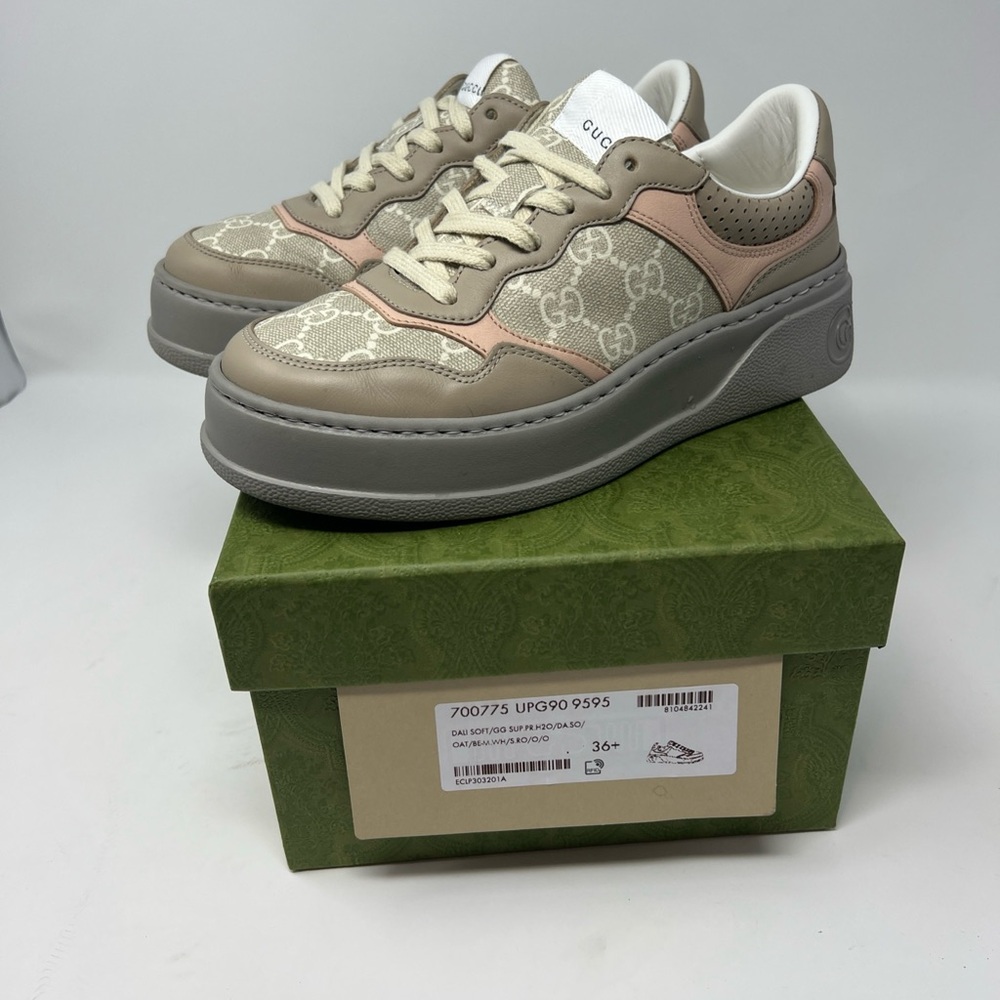 Gucci Chunky B Mixed Media Women's GG Sneaker Oatmeal Light Pink - Size: 36+